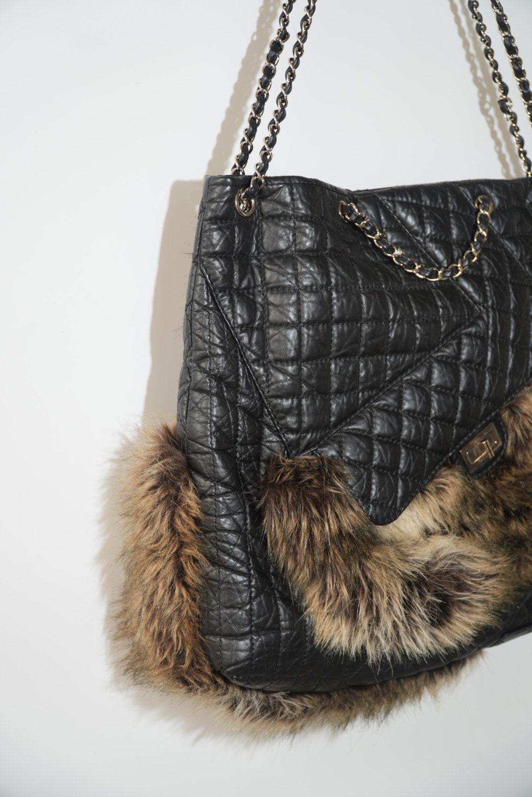 Chanel Black Quilted Karl's Cabas Fantasy Fur Tote Bag