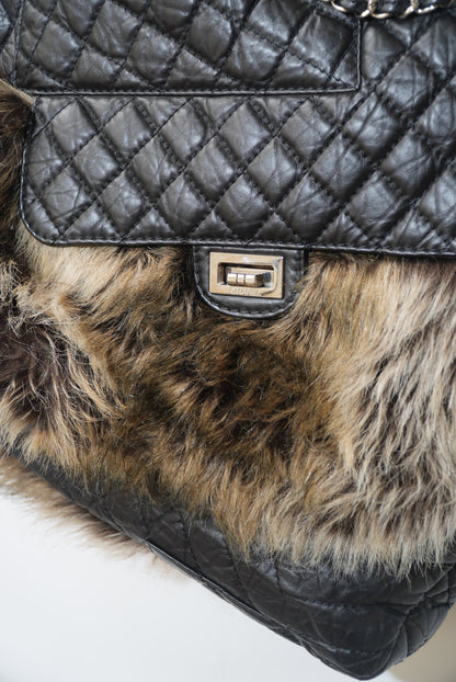 Chanel Black Quilted Karl's Cabas Fantasy Fur Tote Bag