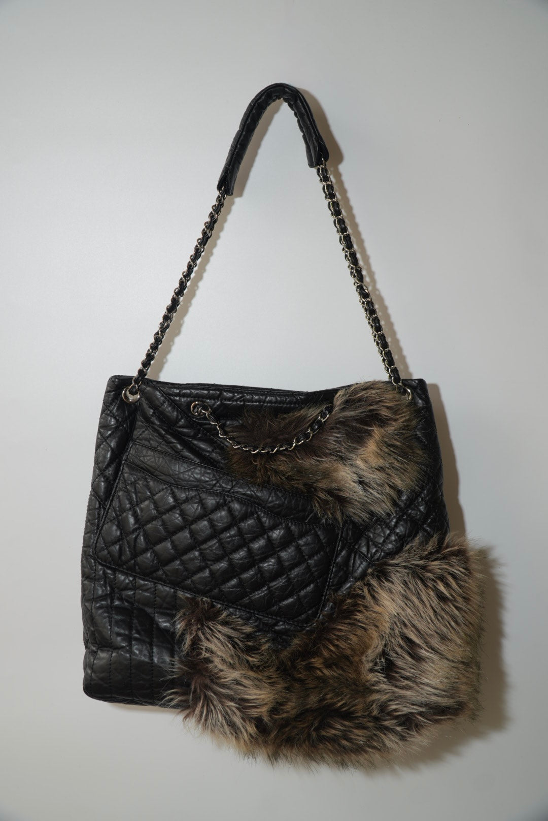 Chanel Black Quilted Karl's Cabas Fantasy Fur Tote Bag