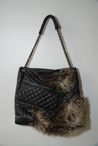 Chanel Black Quilted Karl's Cabas Fantasy Fur Tote Bag