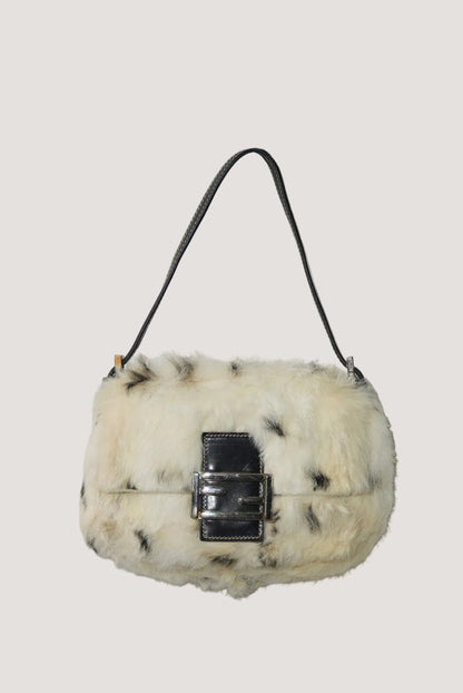 Vintage Fendi White Rabbit Fur Baguette Bag