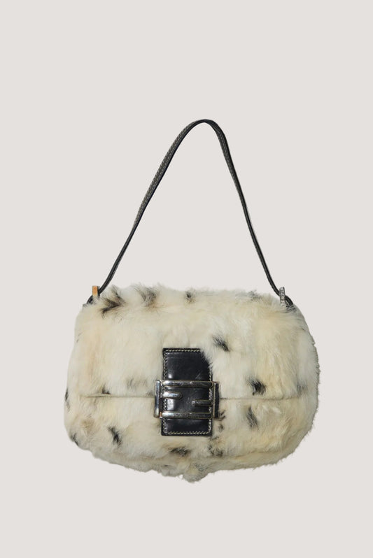 Vintage Fendi White Rabbit Fur Baguette Bag