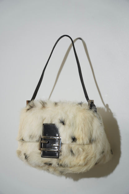 Vintage Fendi White Rabbit Fur Baguette Bag