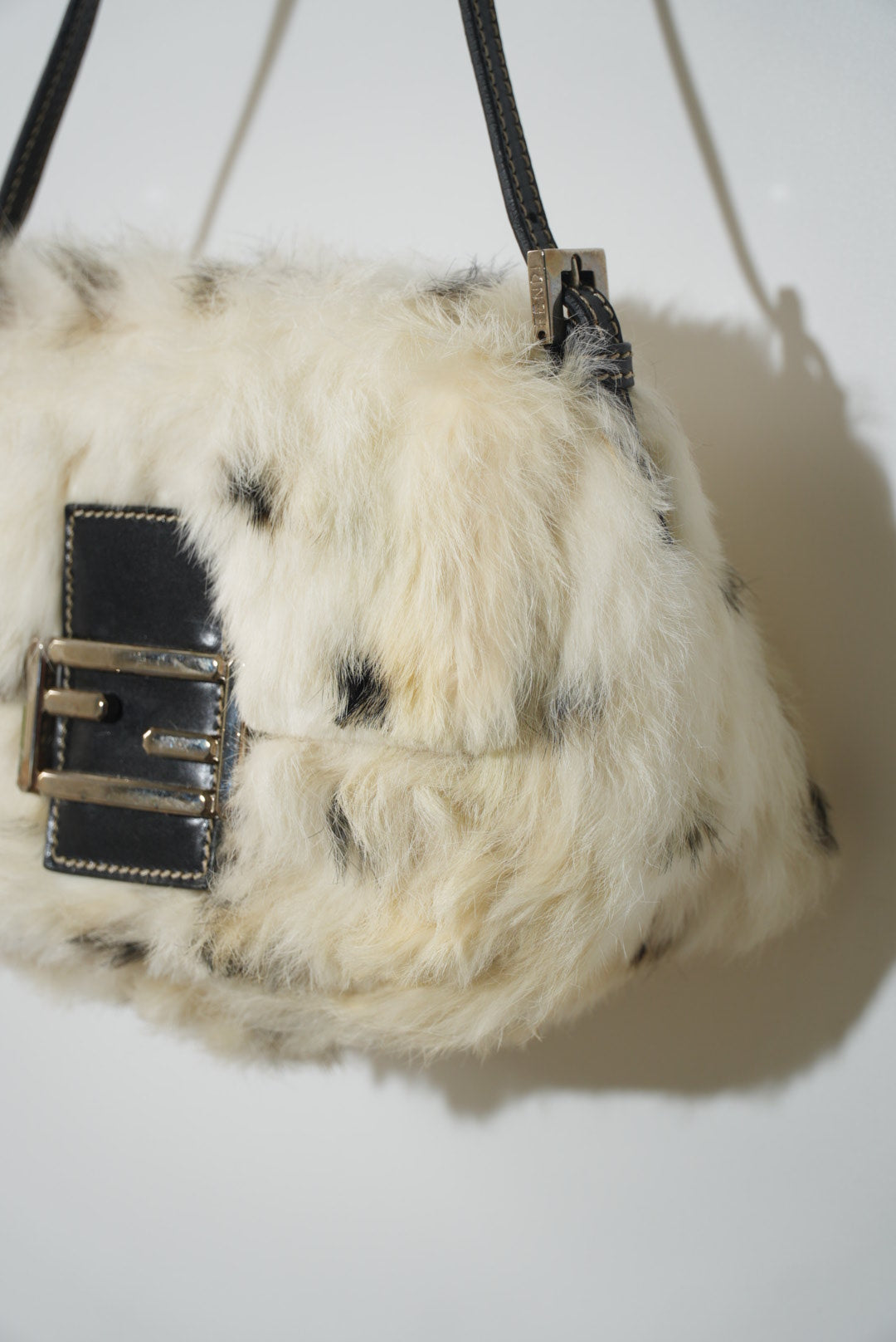 Vintage Fendi White Rabbit Fur Baguette Bag