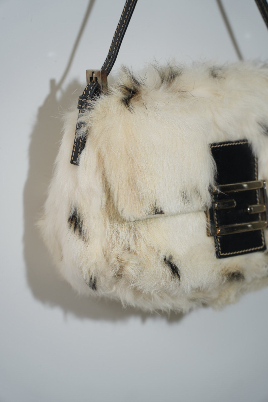 Vintage Fendi White Rabbit Fur Baguette Bag