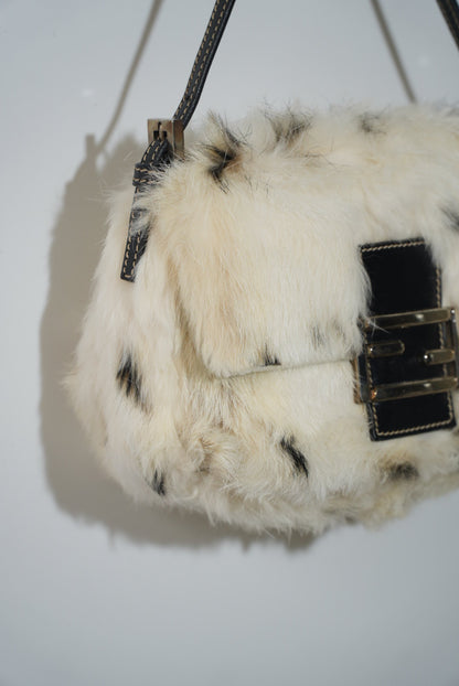 Vintage Fendi White Rabbit Fur Baguette Bag