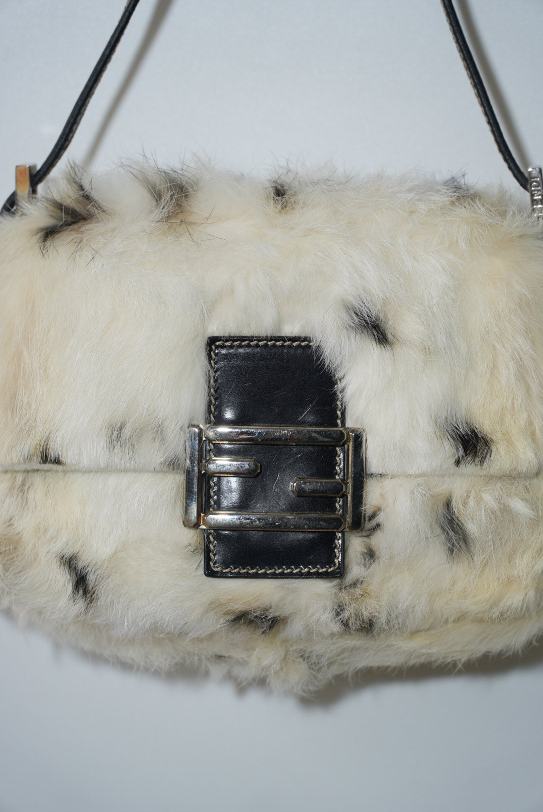 Vintage Fendi White Rabbit Fur Baguette Bag