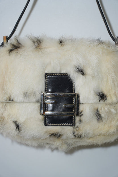 Vintage Fendi White Rabbit Fur Baguette Bag