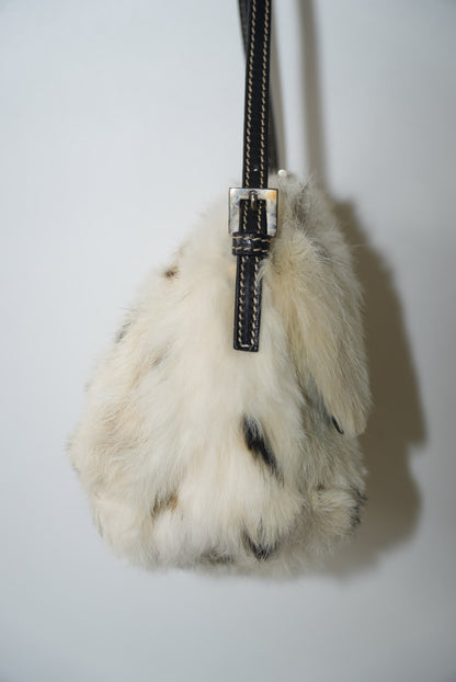 Vintage Fendi White Rabbit Fur Baguette Bag