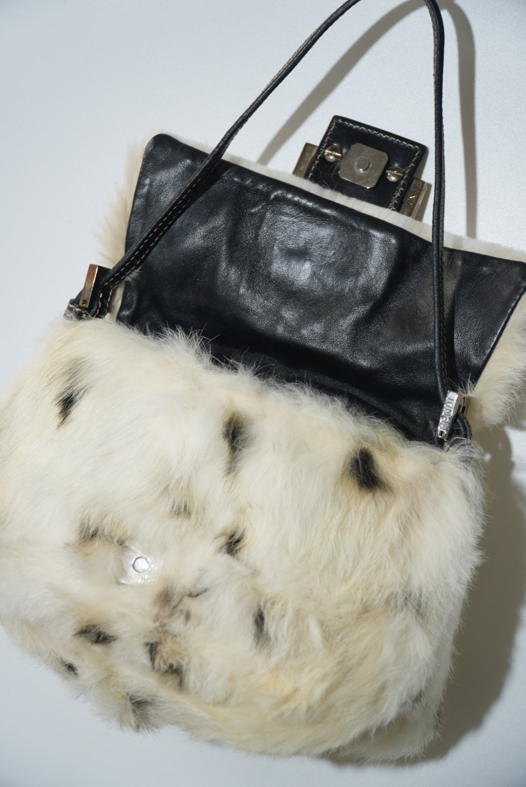 Vintage Fendi White Rabbit Fur Baguette Bag