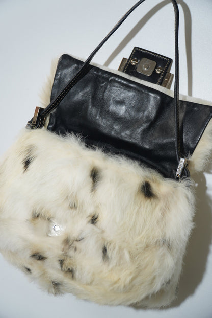 Vintage Fendi White Rabbit Fur Baguette Bag