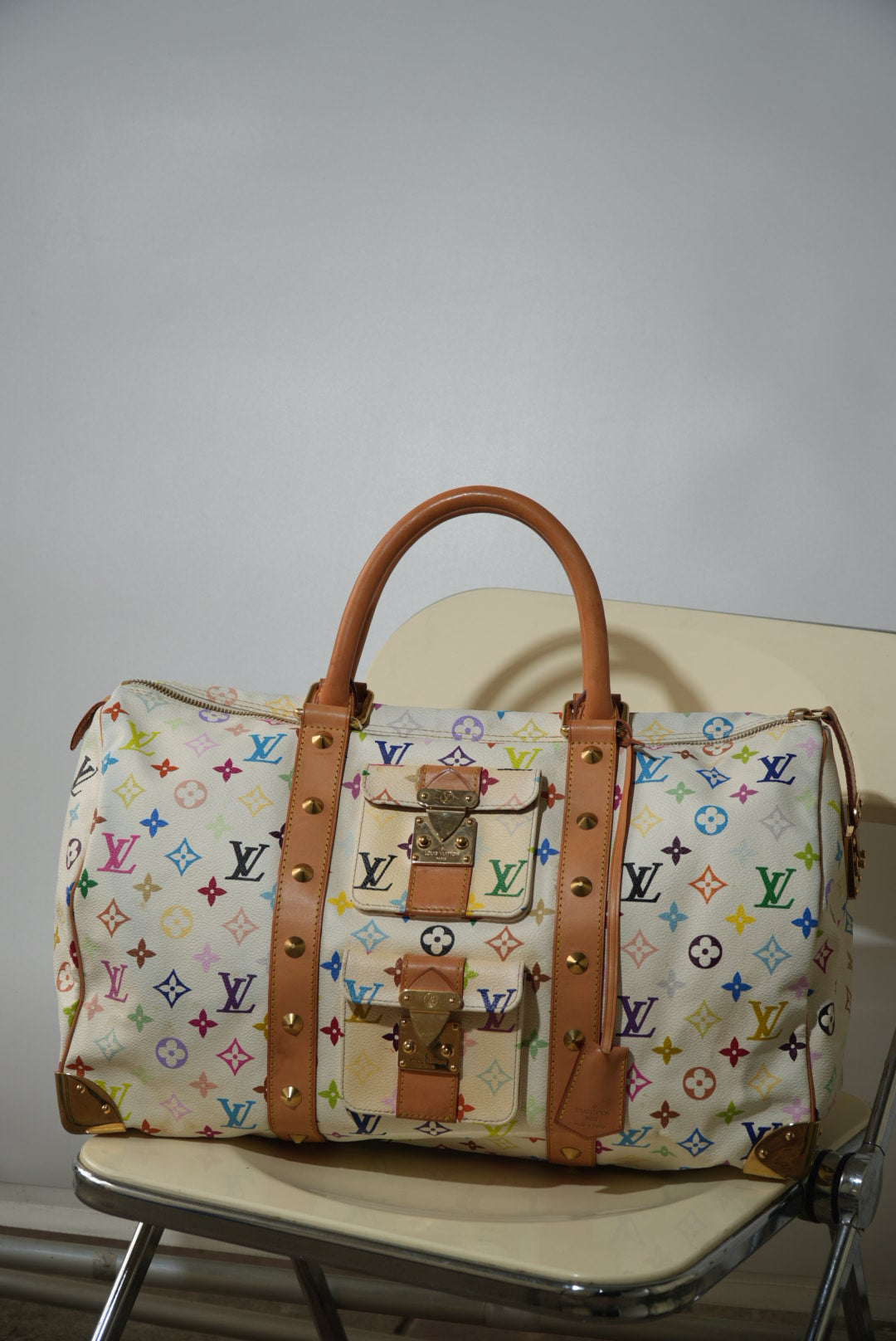 Louis Vuitton x Murakami White Multi Color Keepall 45 Bag