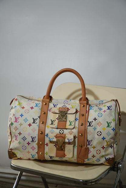 Louis Vuitton x Murakami White Multi Color Keepall 45 Bag
