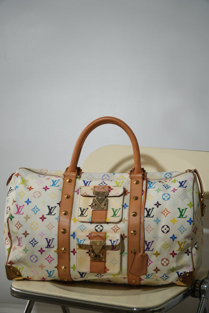 Louis Vuitton x Murakami White Multi Color Keepall 45 Bag