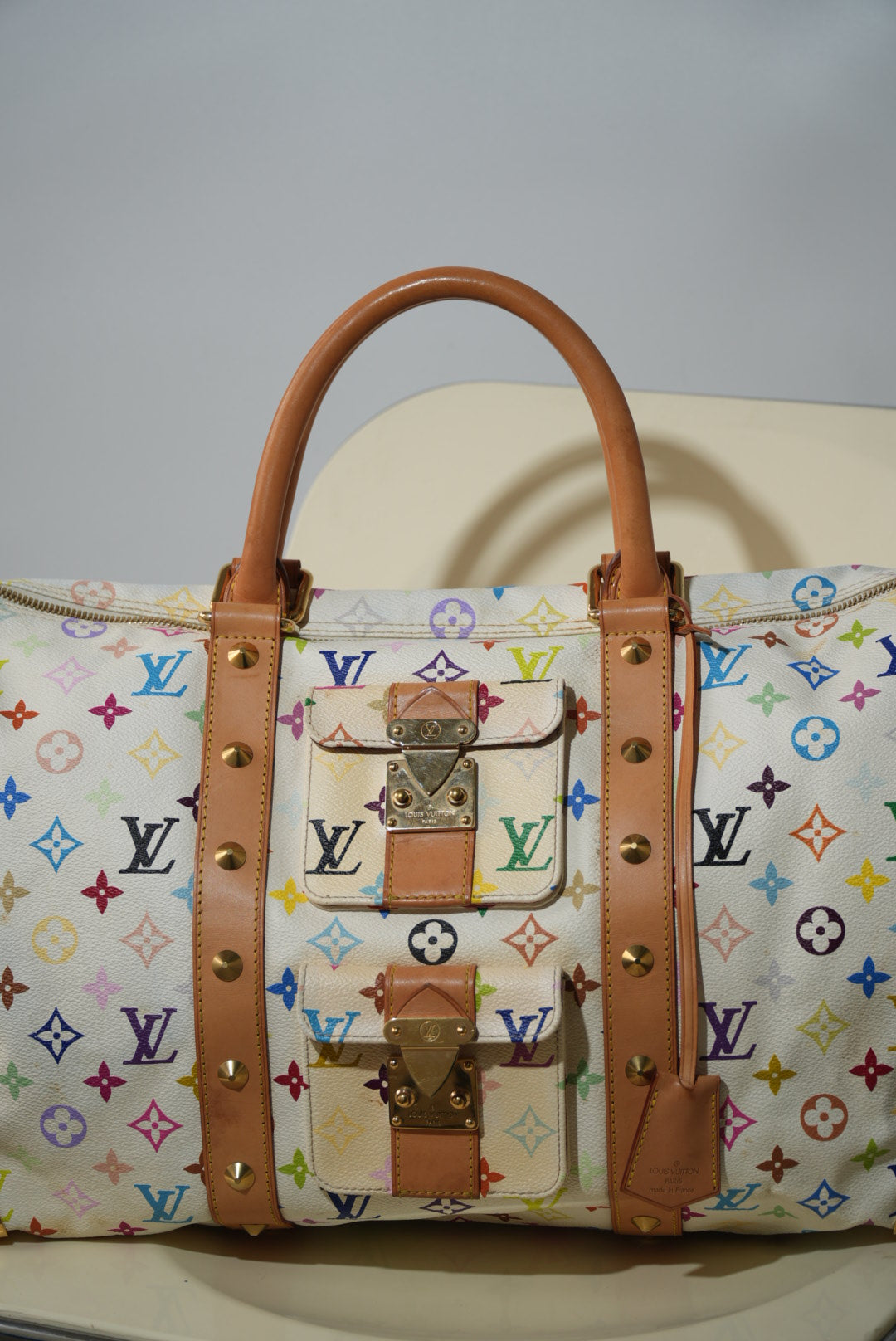 Louis Vuitton x Murakami White Multi Color Keepall 45 Bag