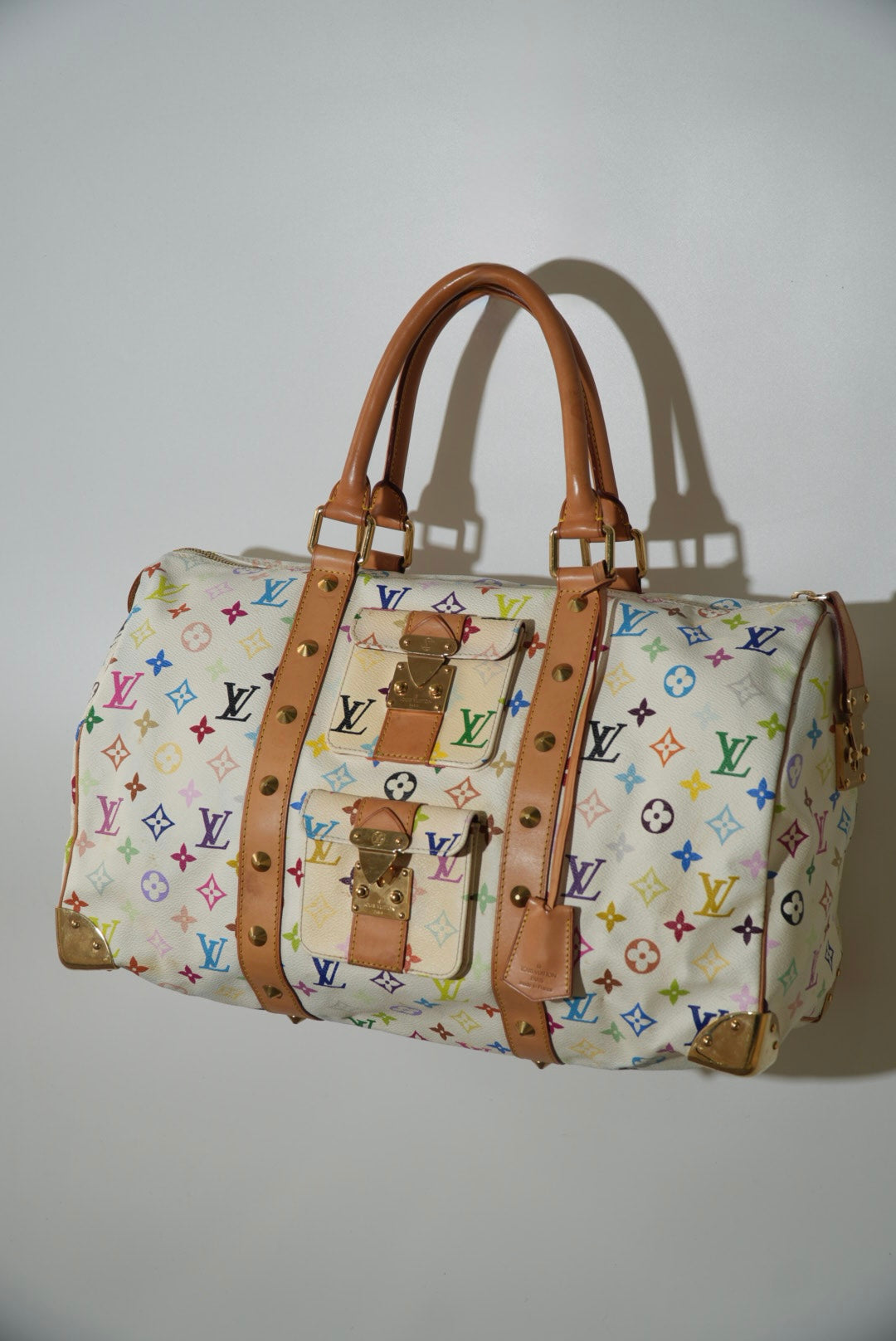 Louis Vuitton x Murakami White Multi Color Keepall 45 Bag