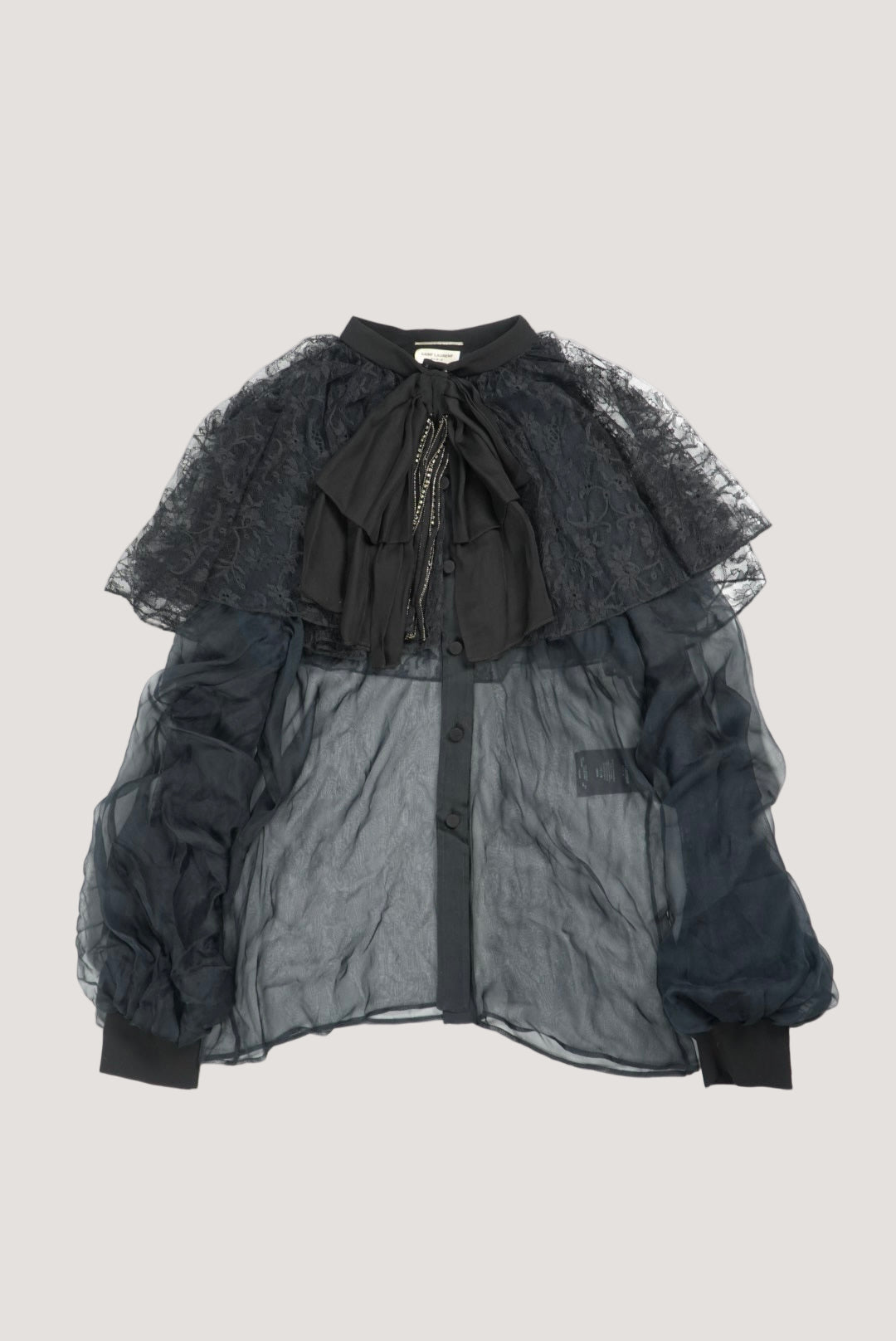 Saint Laurent Black Silk Sheer Long Sleeve Blouse