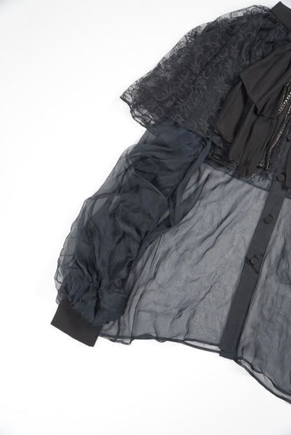 Saint Laurent Black Silk Sheer Long Sleeve Blouse