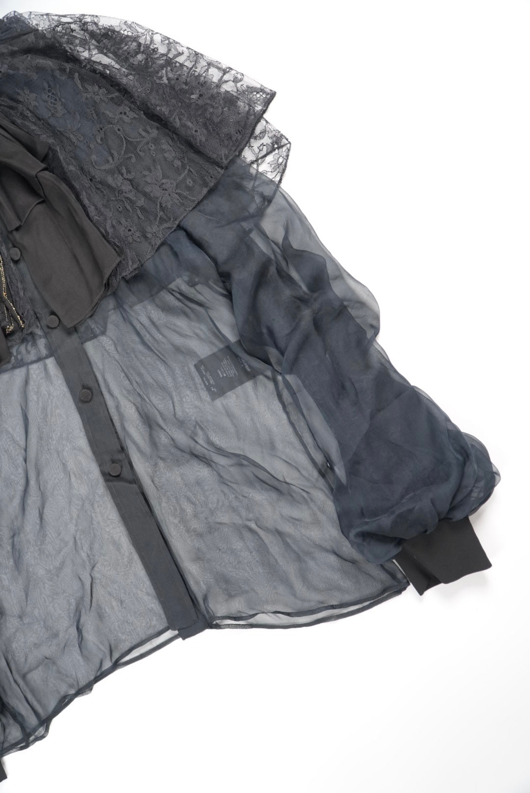 Saint Laurent Black Silk Sheer Long Sleeve Blouse