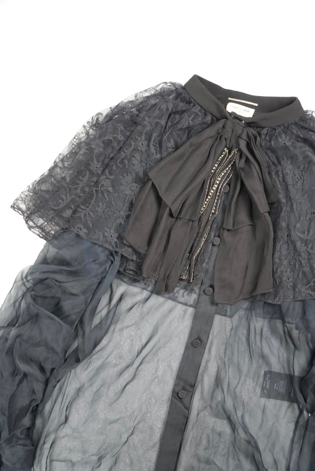 Saint Laurent Black Silk Sheer Long Sleeve Blouse