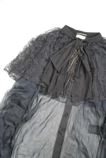 Saint Laurent Black Silk Sheer Long Sleeve Blouse