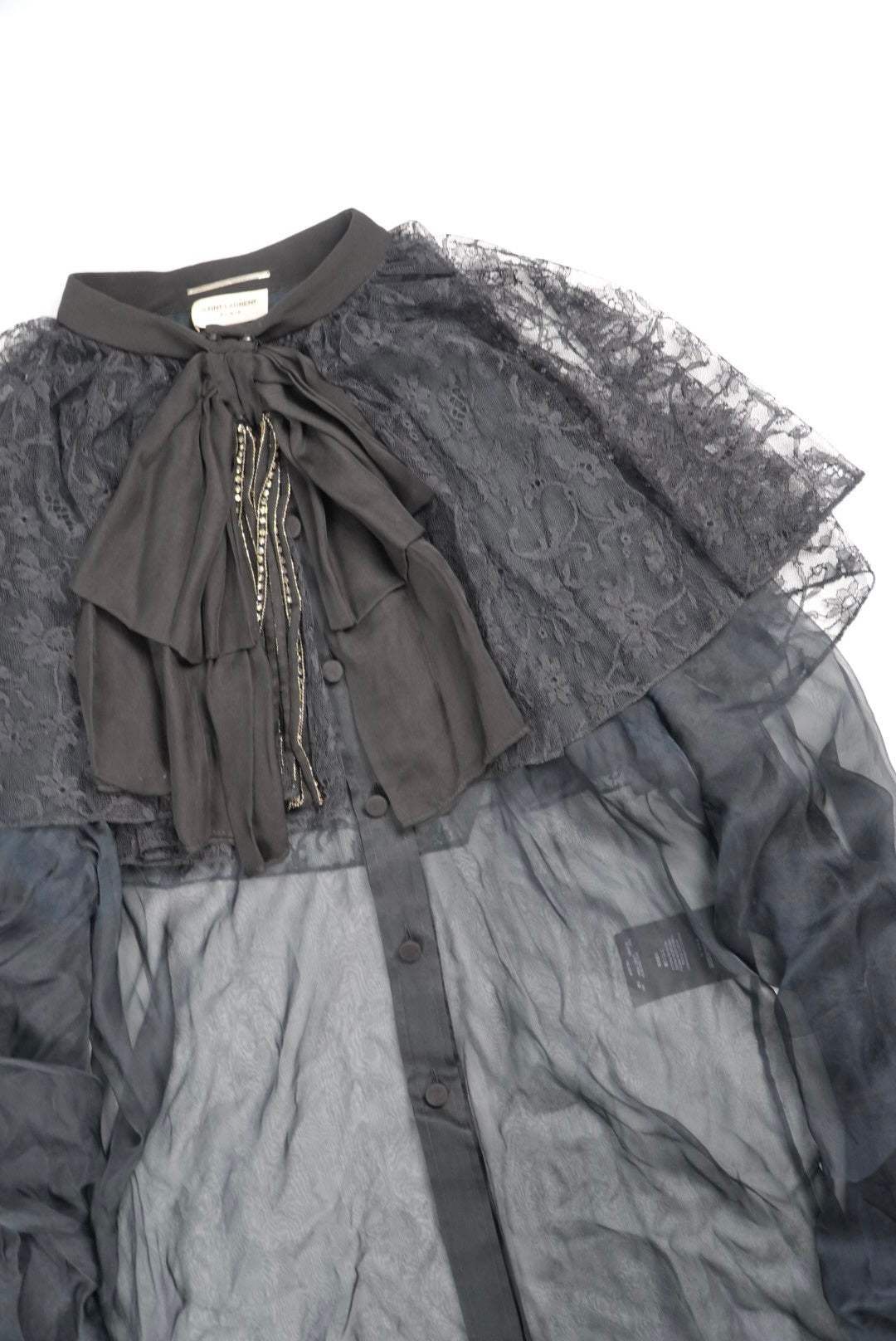 Saint Laurent Black Silk Sheer Long Sleeve Blouse