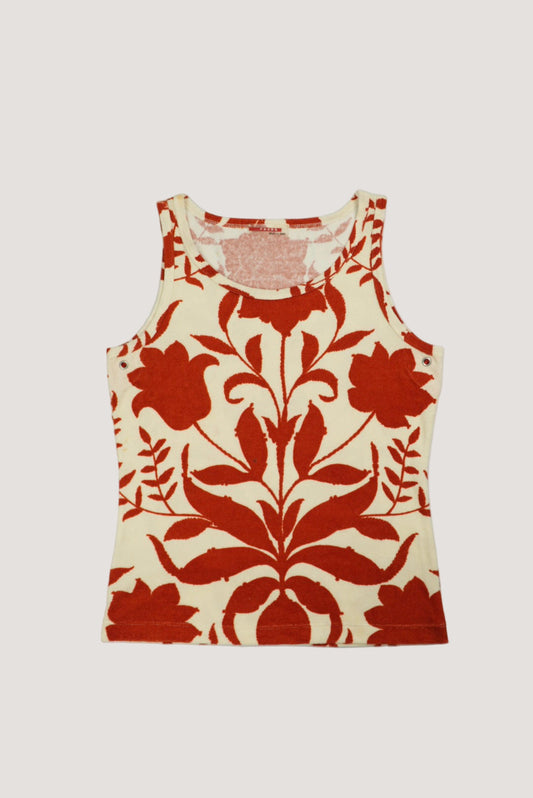 Prada Floral Print Terry Fabric Sleeveless Tank Top