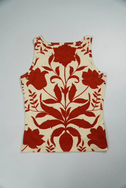 Prada Floral Print Terry Fabric Sleeveless Tank Top