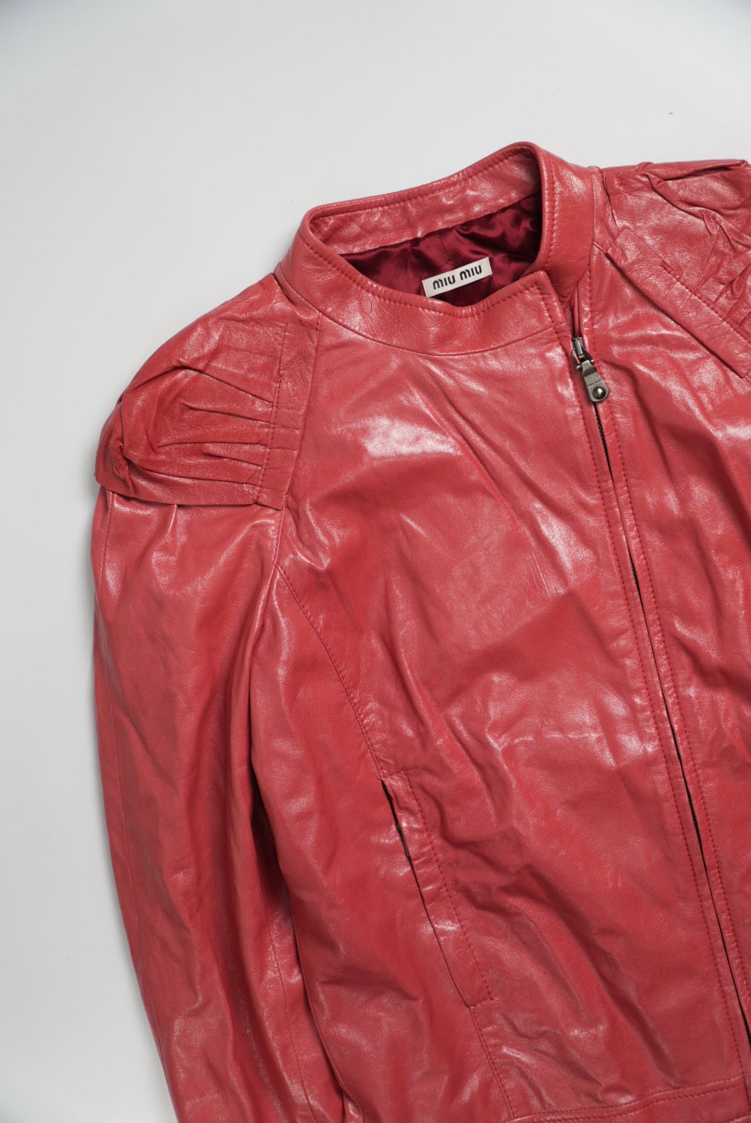 Miu Miu Pink Zip Leather Jacket