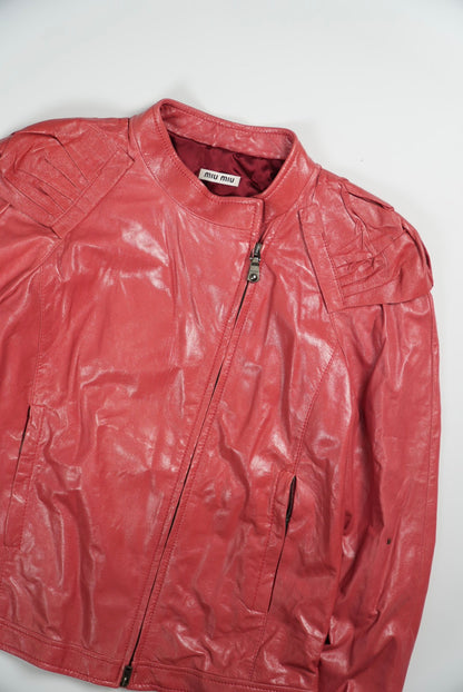 Miu Miu Pink Zip Leather Jacket