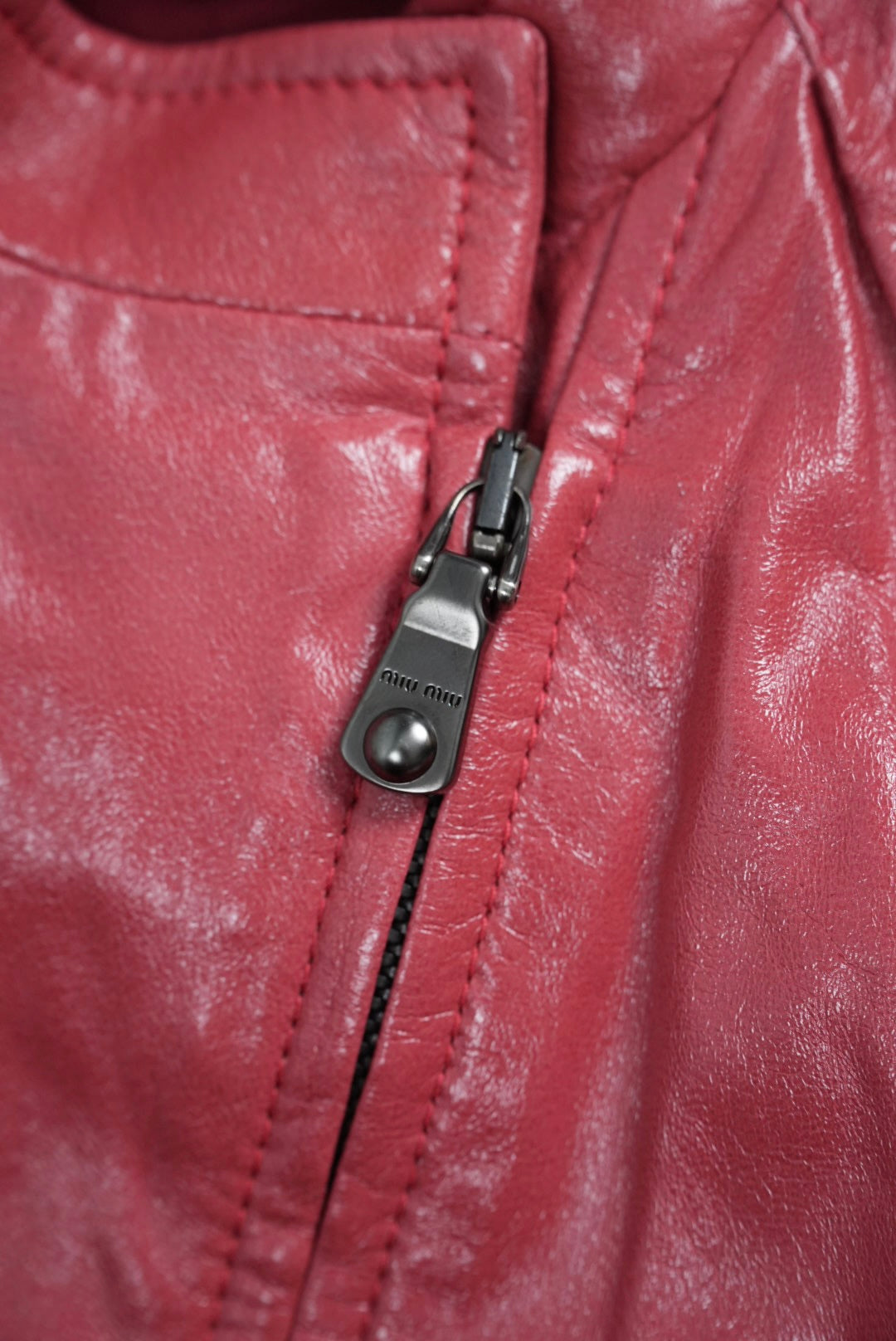 Miu Miu Pink Zip Leather Jacket