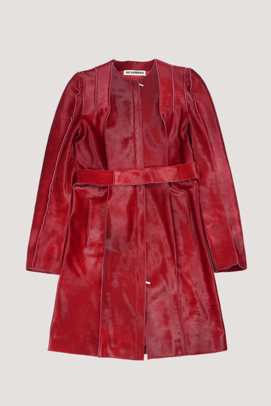 Jil Sander Red Pony Hair Trench Coat