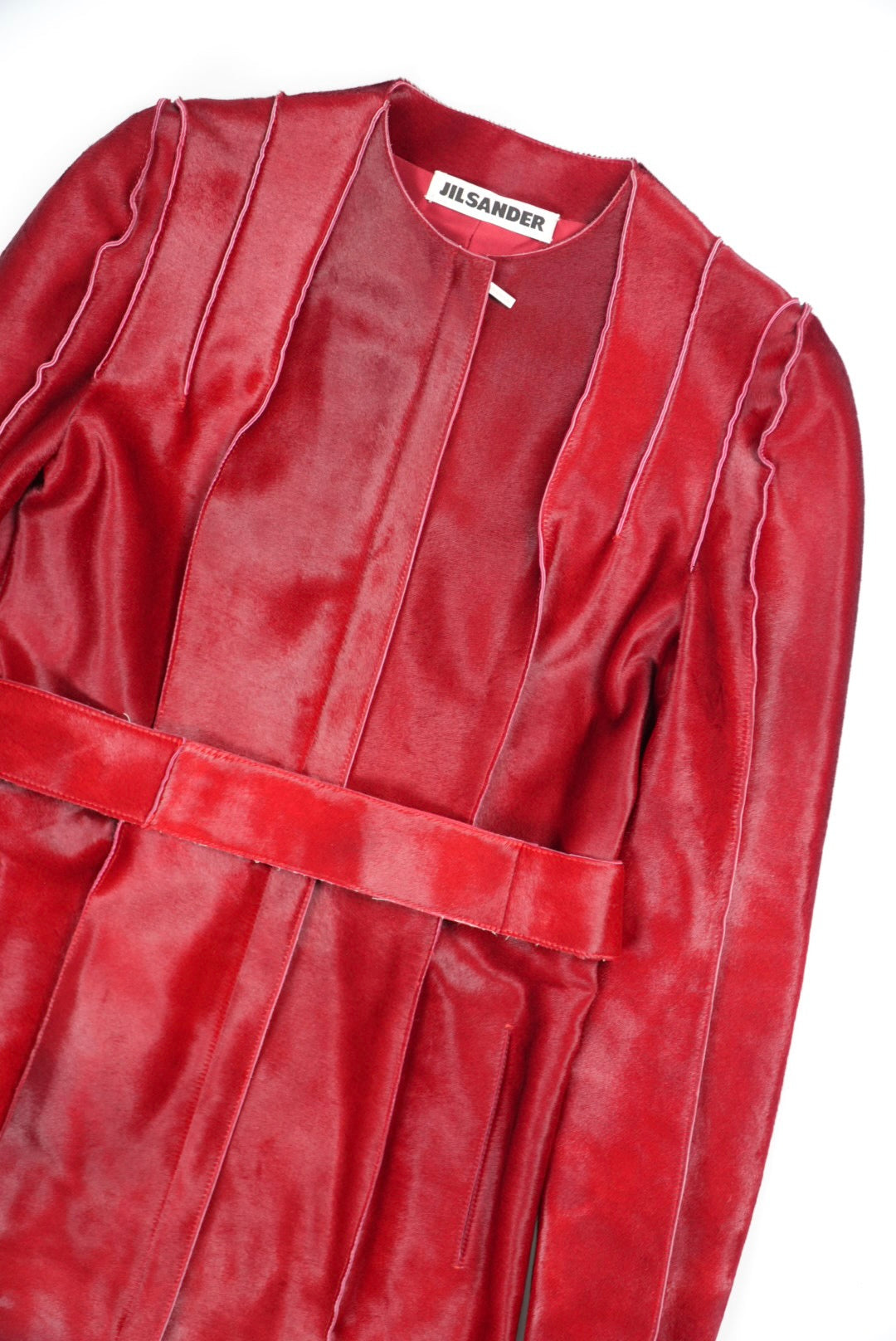 Jil Sander Red Pony Hair Trench Coat