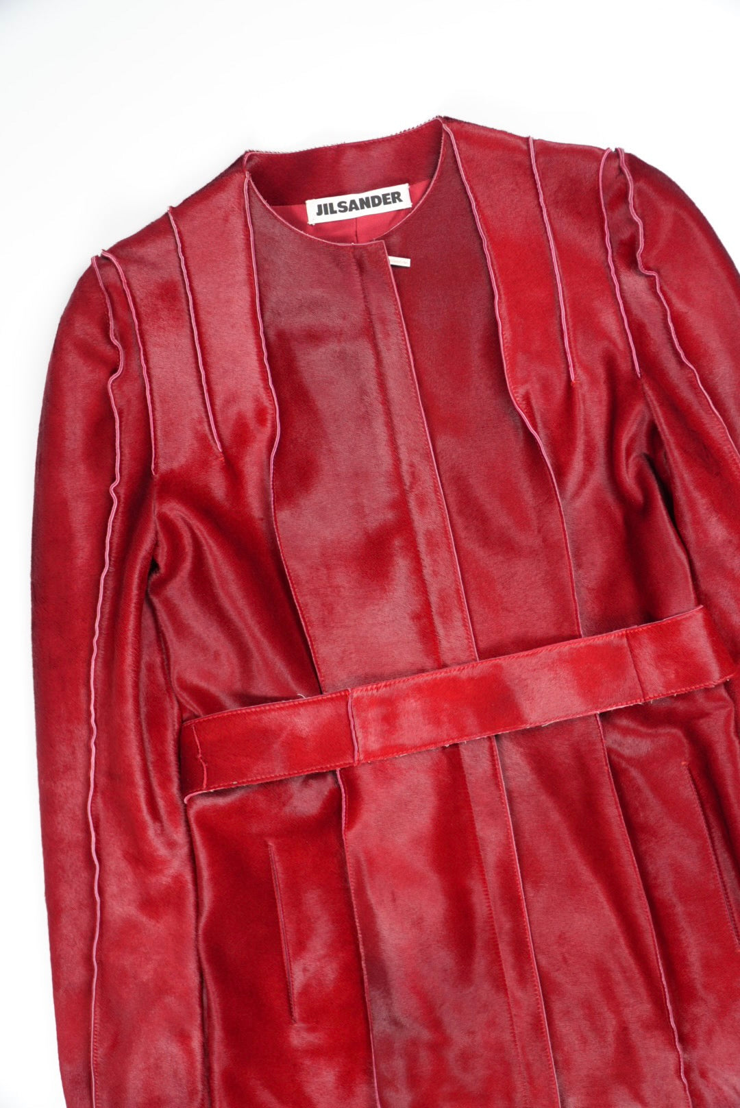 Jil Sander Red Pony Hair Trench Coat