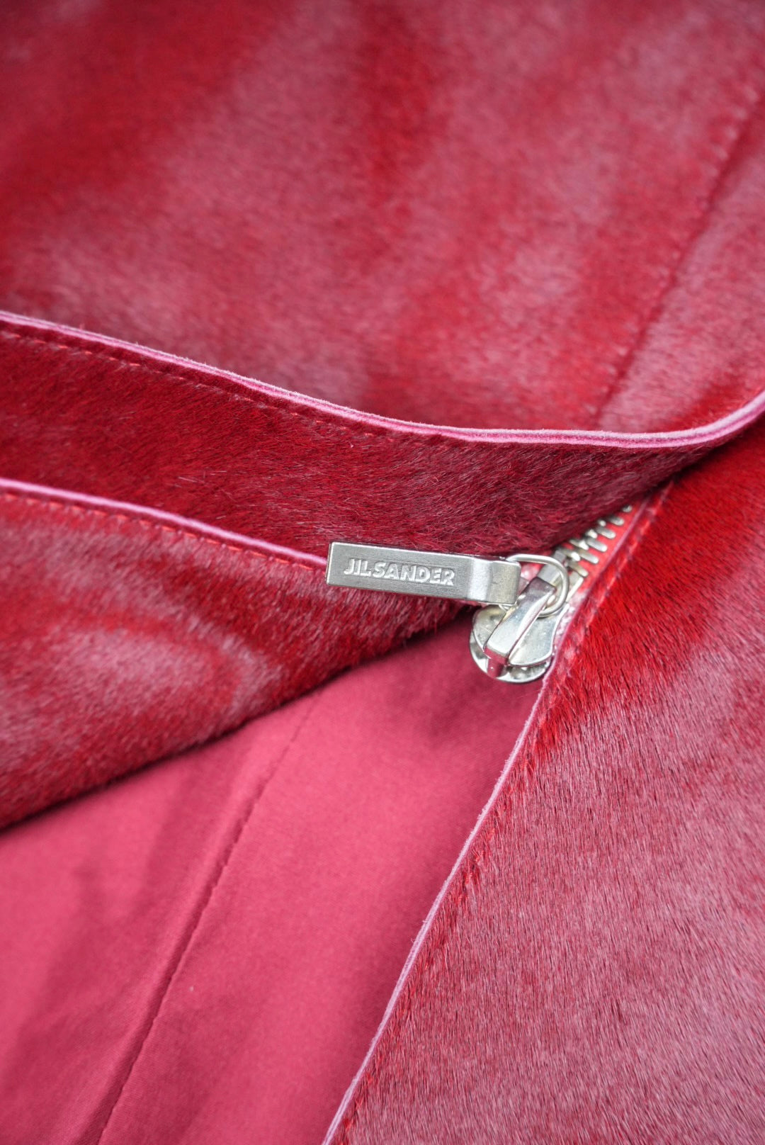 Jil Sander Red Pony Hair Trench Coat