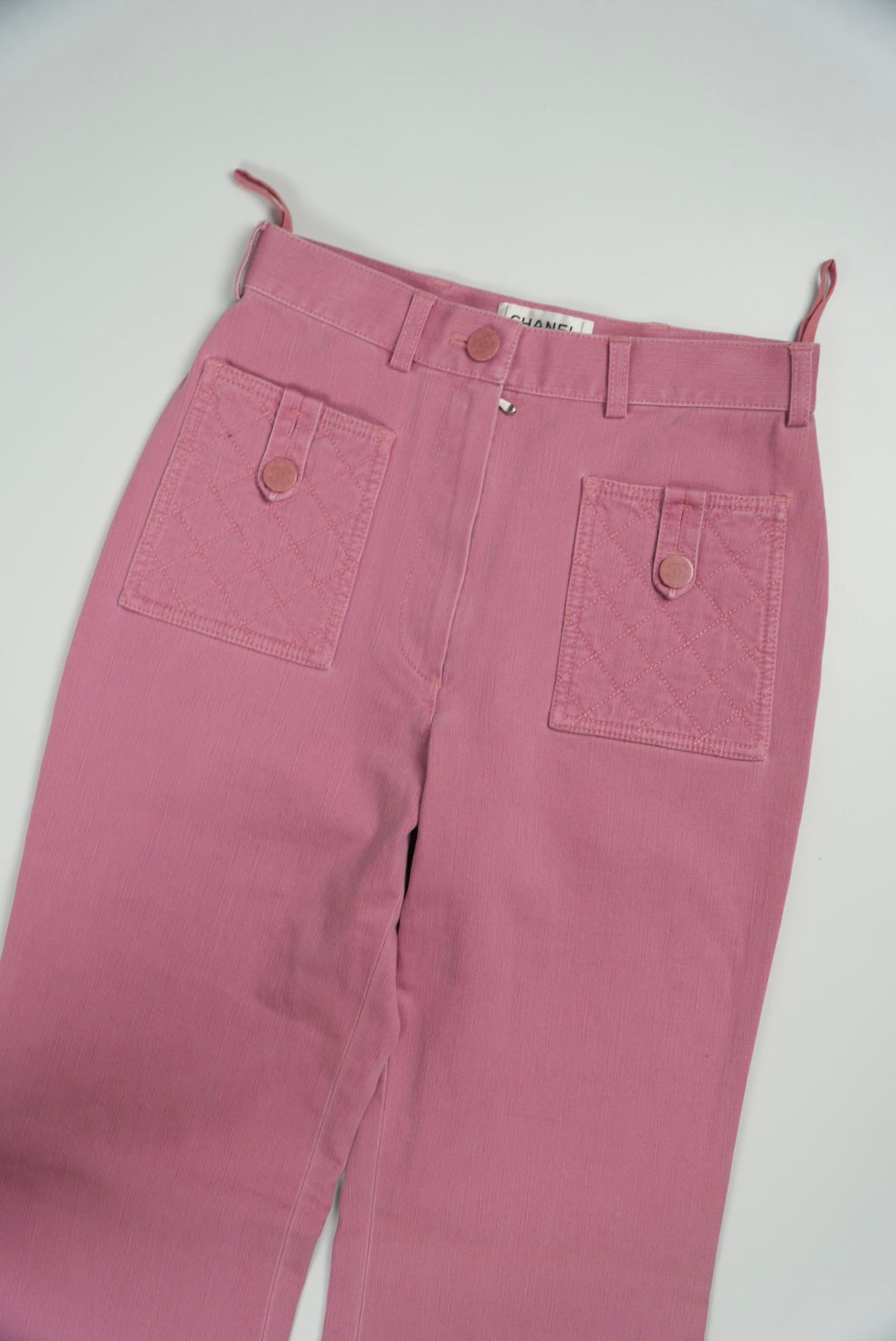 Chanel 2004 Pink Flare Jeans with Quilted Front Pockets