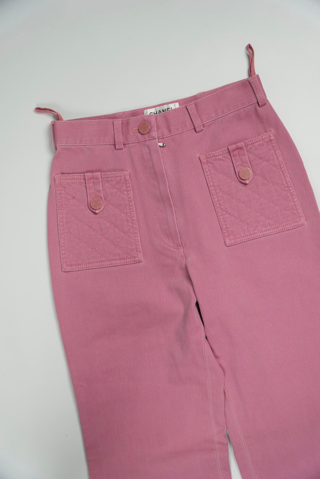 Chanel 2004 Pink Flare Jeans with Quilted Front Pockets