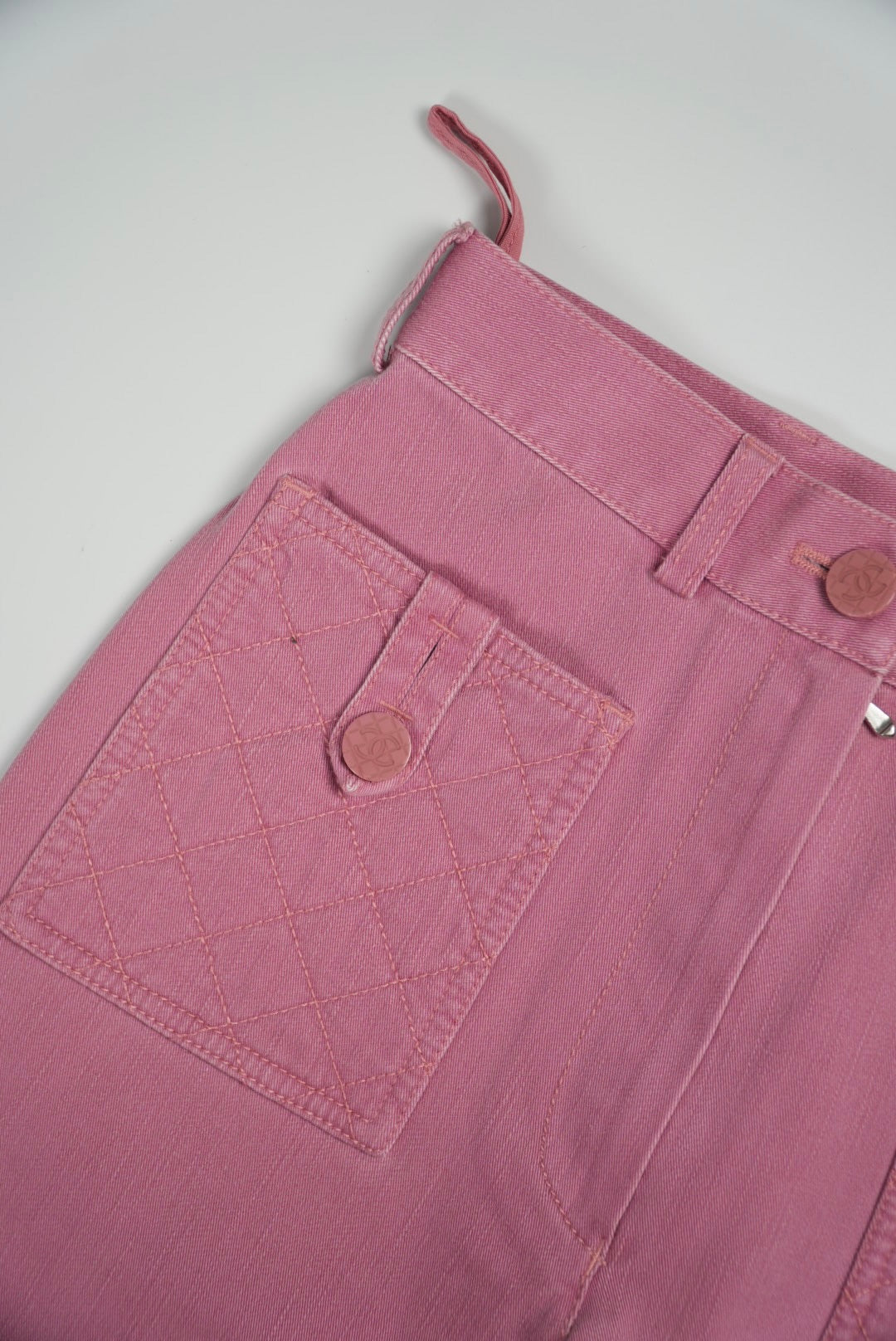 Chanel 2004 Pink Flare Jeans with Quilted Front Pockets