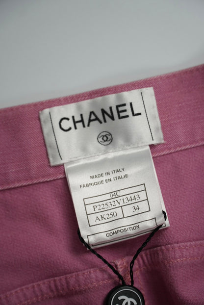 Chanel 2004 Pink Flare Jeans with Quilted Front Pockets