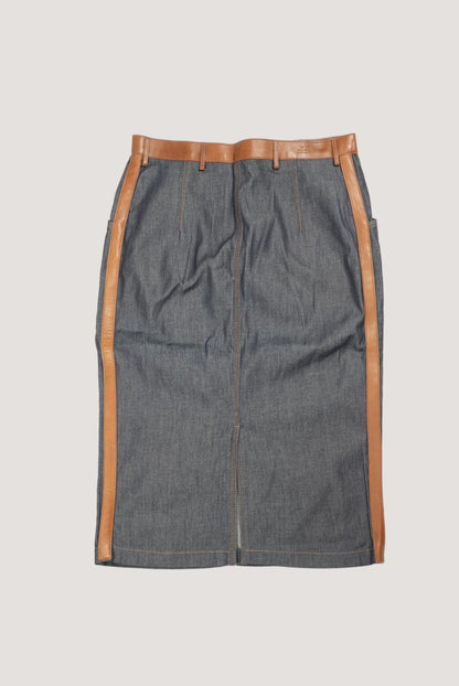 Gucci Denim Lamb Leather Tight Knee-Length Skirt