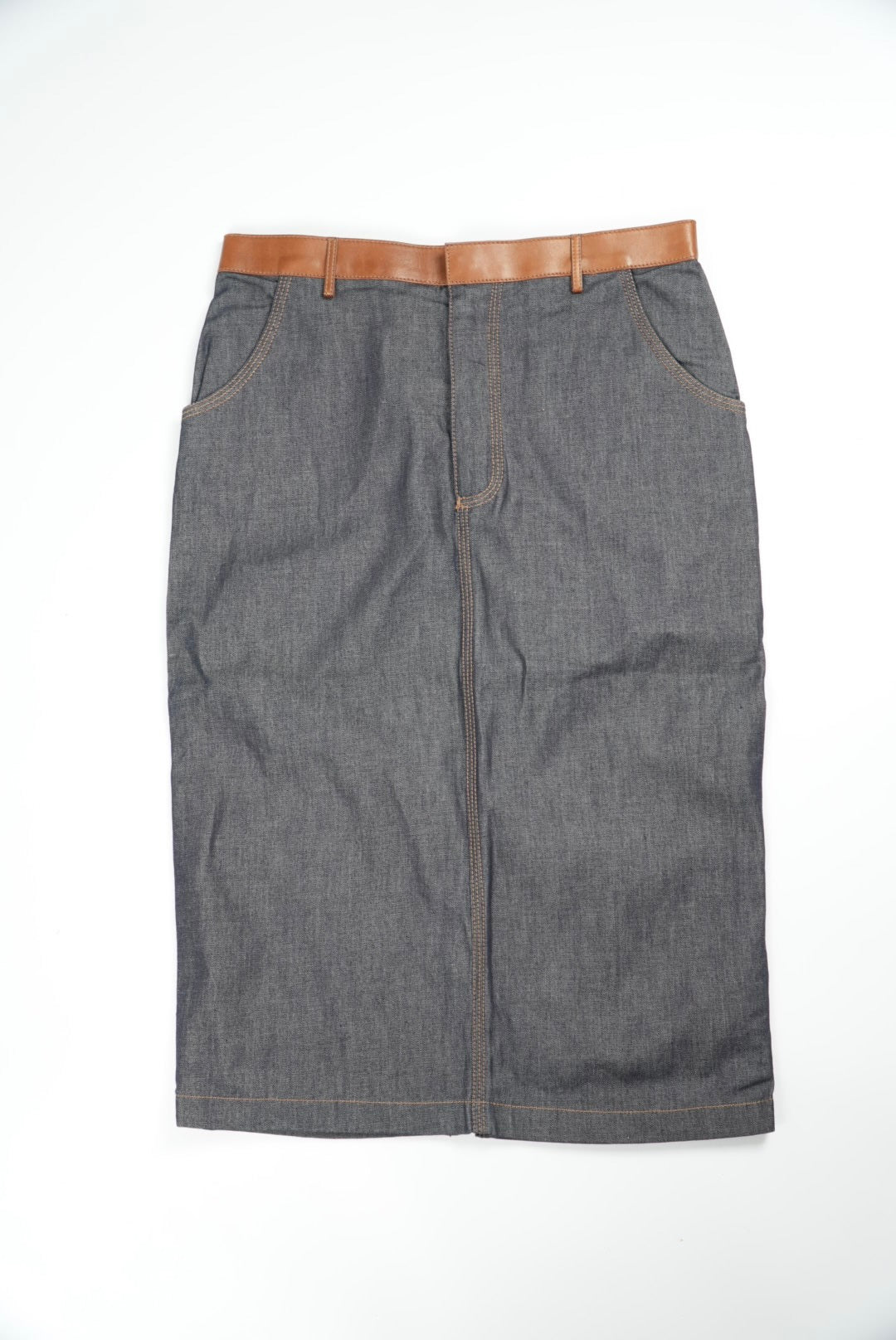 Gucci Denim Lamb Leather Tight Knee-Length Skirt