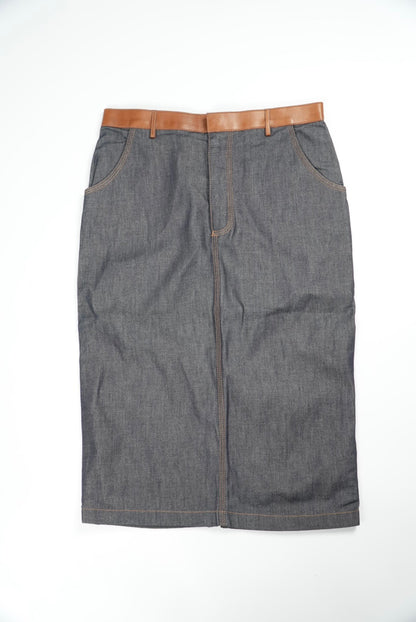 Gucci Denim Lamb Leather Tight Knee-Length Skirt