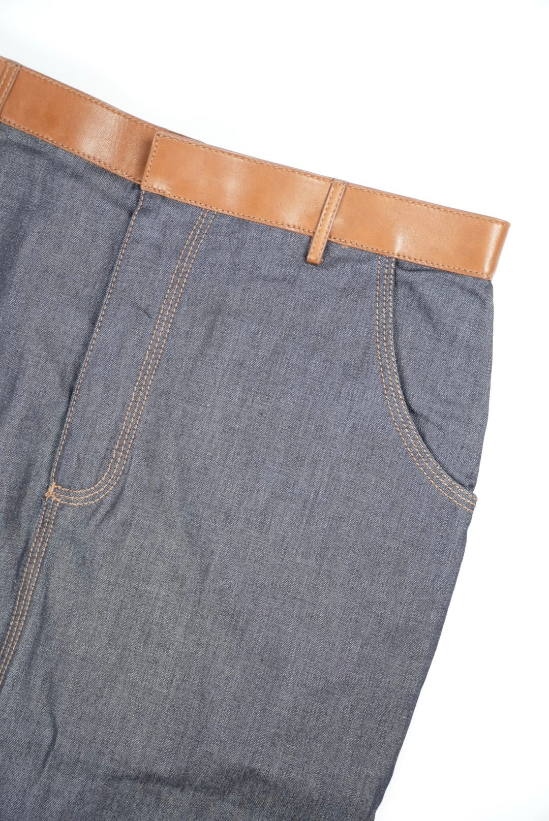 Gucci Denim Lamb Leather Tight Knee-Length Skirt