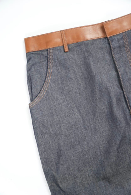 Gucci Denim Lamb Leather Tight Knee-Length Skirt