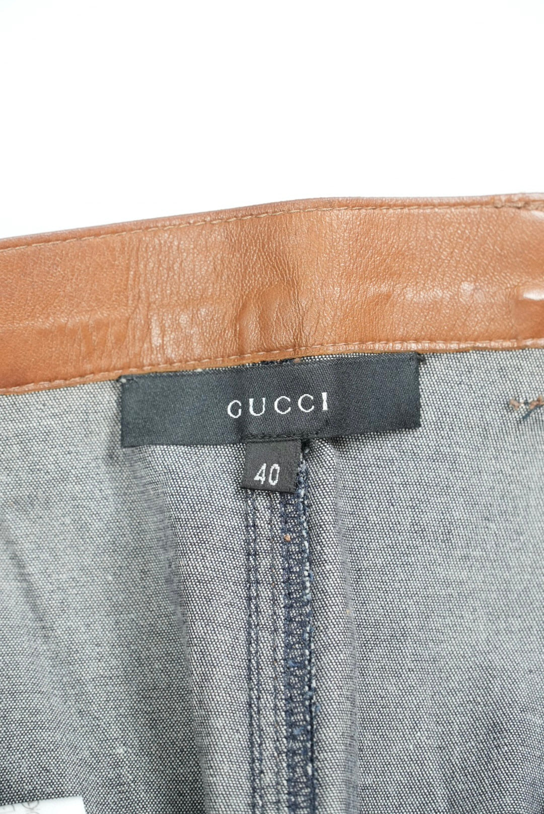 Gucci Denim Lamb Leather Tight Knee-Length Skirt