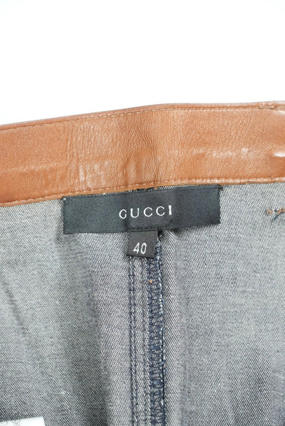 Gucci Denim Lamb Leather Tight Knee-Length Skirt