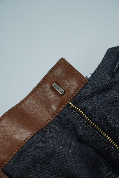 Gucci Denim Lamb Leather Tight Knee-Length Skirt