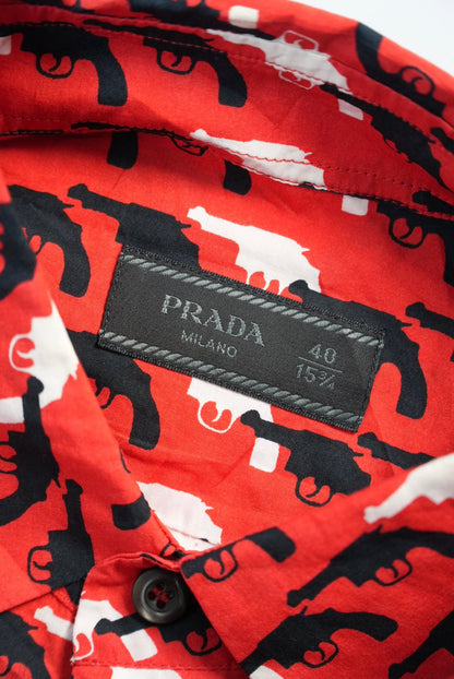 Prada 2012 Gun Print Red Shirt