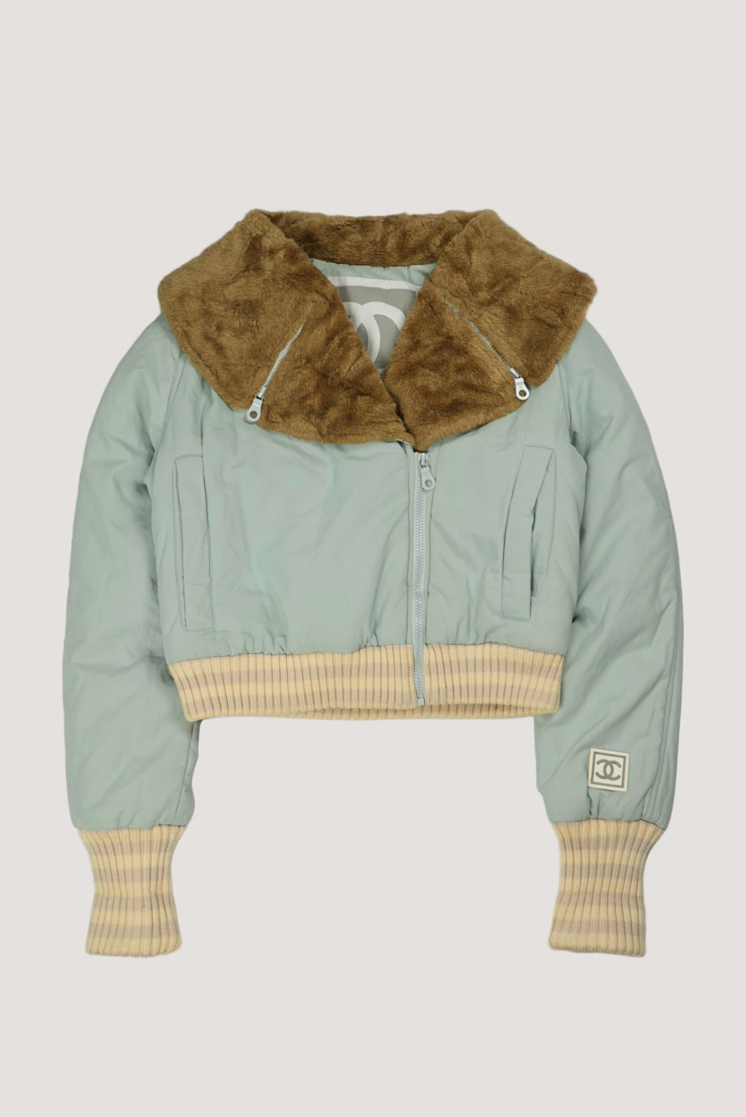 Chanel Sports Fall 2001 Blue CC Fur Bomber Jacket