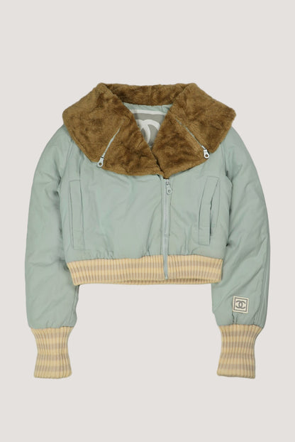Chanel Sports Fall 2001 Blue CC Fur Bomber Jacket